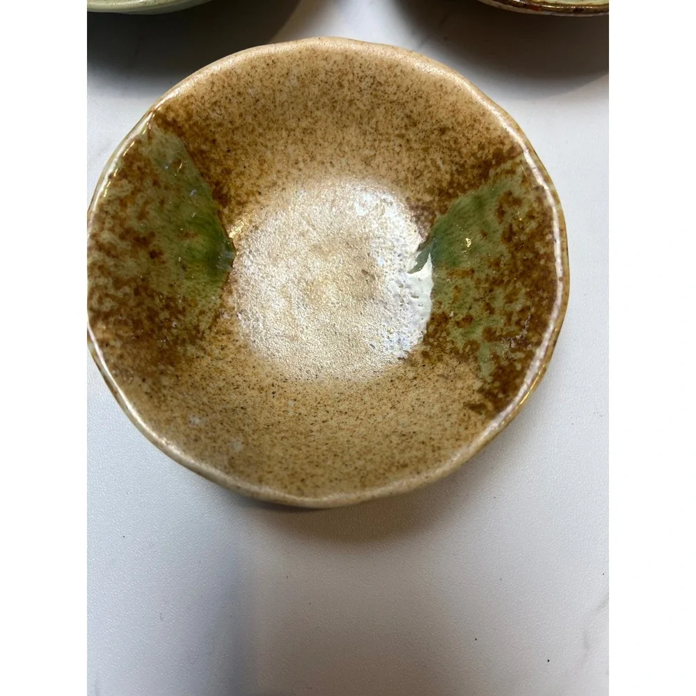Handmade Ceramic Dipping Bowls‎ Set of 3 Green Brown Reactive Glaze Small 4 inch